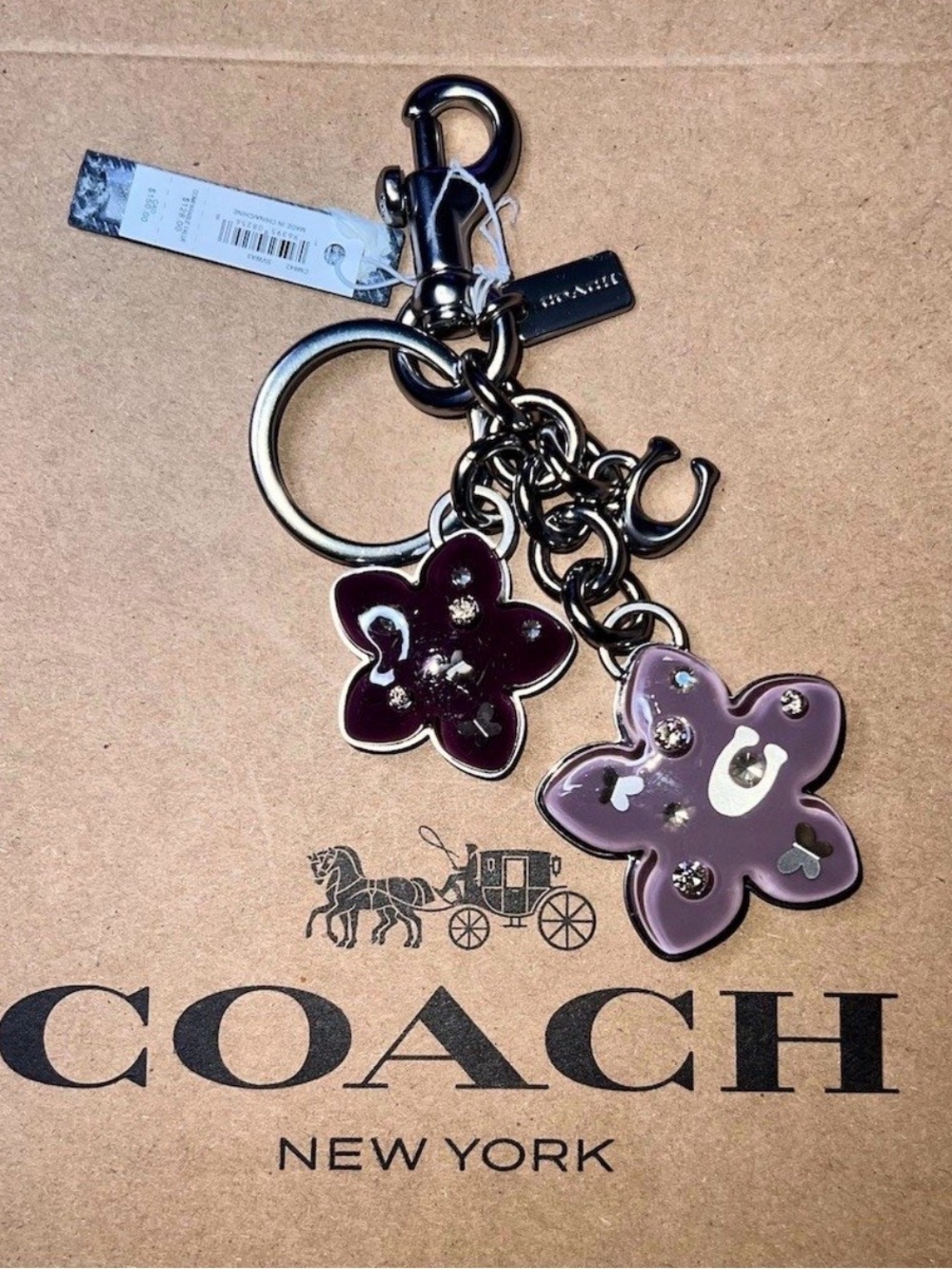 COACH Floral Cluster Bag Charm Women’s Purple Floral Wildflower Keychain NWT